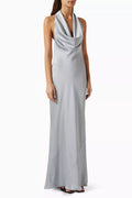 Halter Drape Bias Gown in Crêpe Satin
