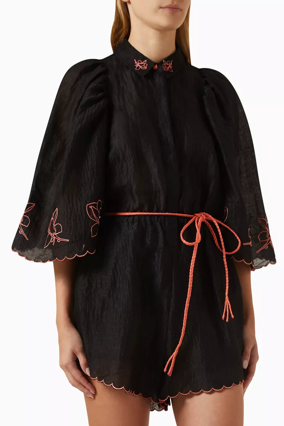 Joyce Belted Playsuit in Silk Linen