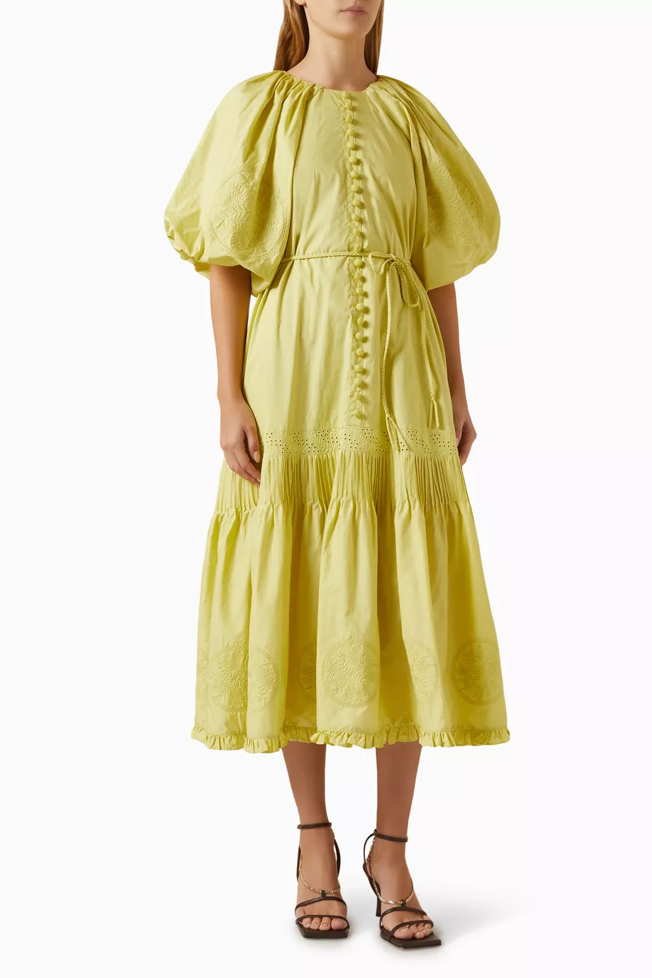 Lilah Embroidery Midi Smock Dress in Organic Cotton