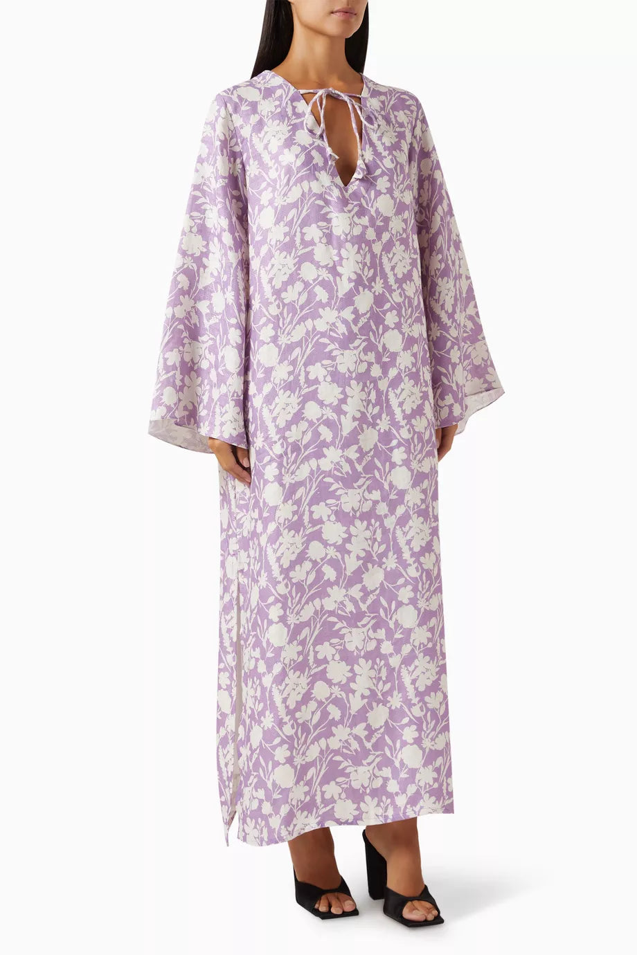 Arielle Floral Print Kaftan in Linen