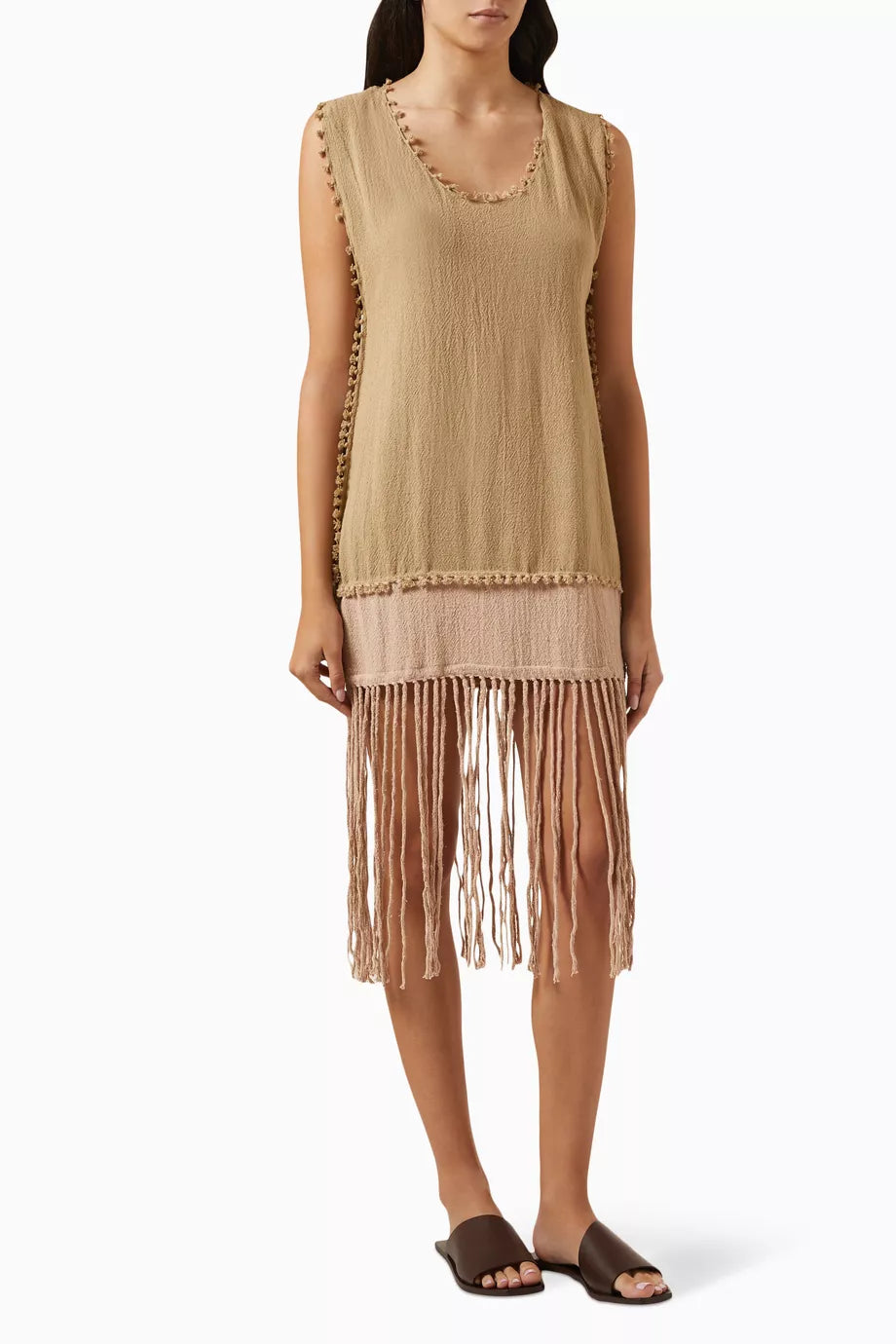 Wari Fringed Mini Dress in Cotton-gauze