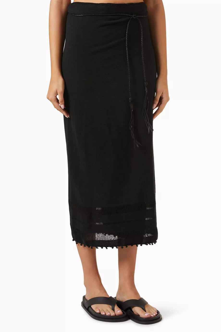 Pareo Belted Midi Skirt in Cotton-gauze