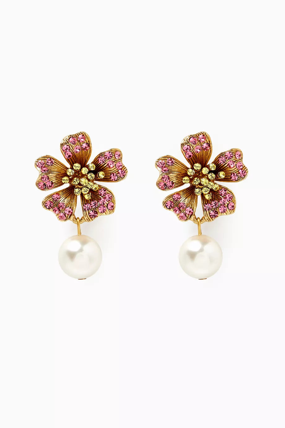 Dotted Petal Pearl Drop Earrings in Metal