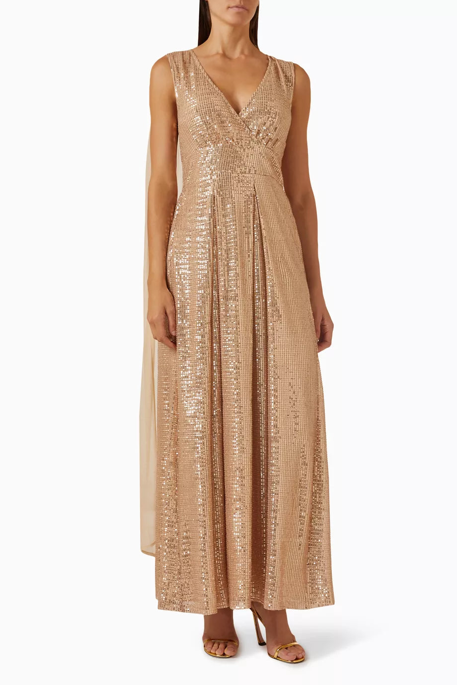 Cape-sleeve Maxi Dress in Sequin