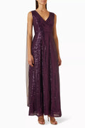 Cape-sleeve Maxi Dress in Sequin