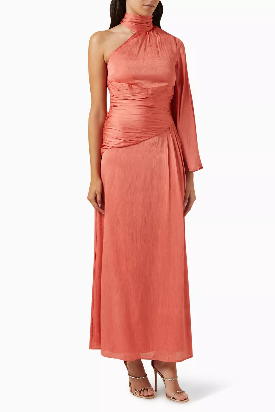 One-shoulder Neck-tie Maxi Dress in Viscose