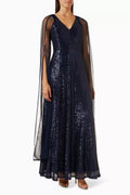 Cape-sleeve Maxi Dress in Sequin