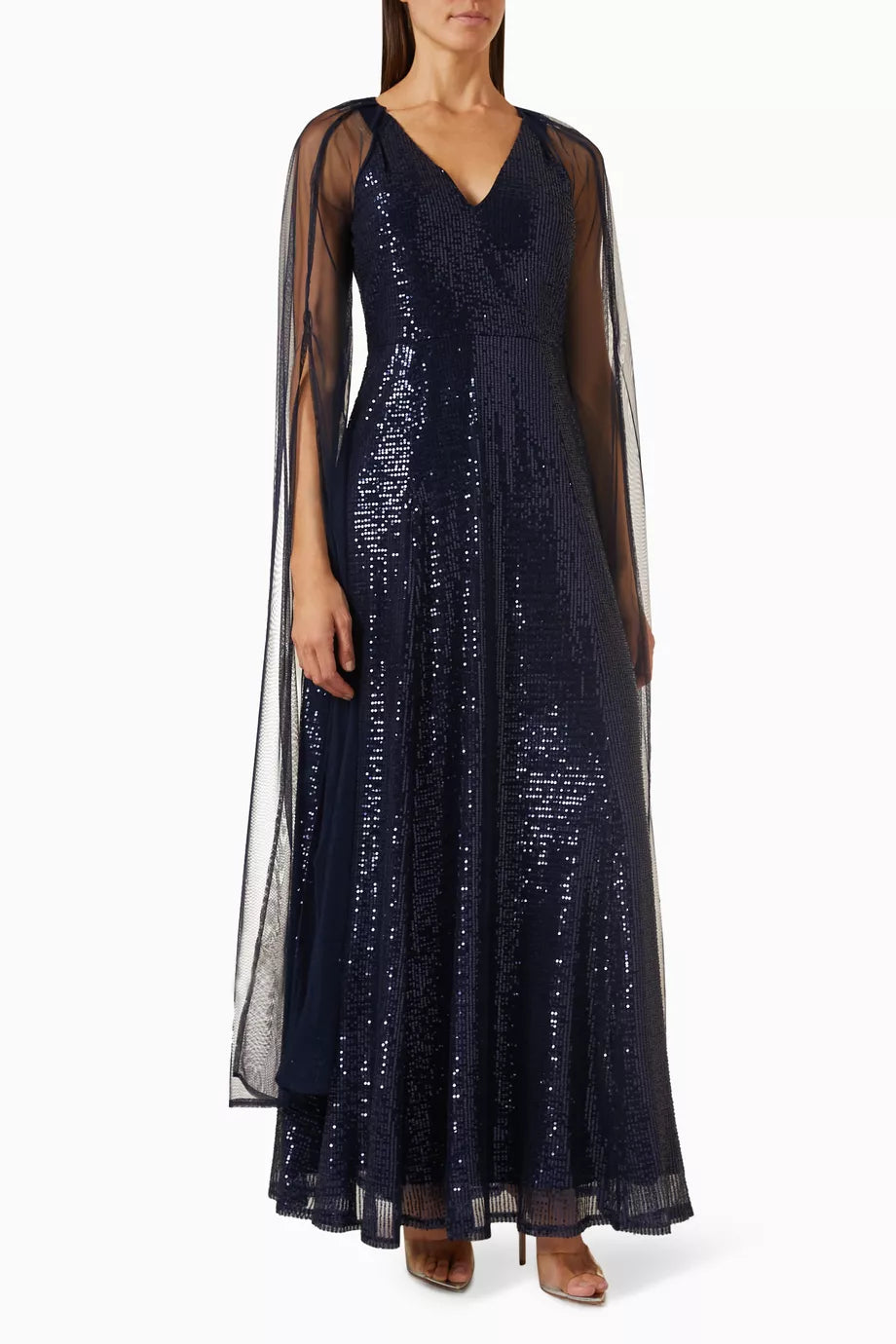 Cape-sleeve Maxi Dress in Sequin