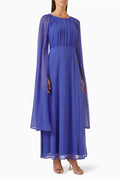 Cape-sleeve Crinkled Maxi Dress