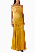 Draped Off-shoulder Maxi Dress in Satin