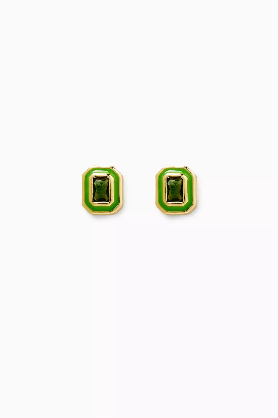 Bezel CZ Stud Earrings in Gold-plated Brass