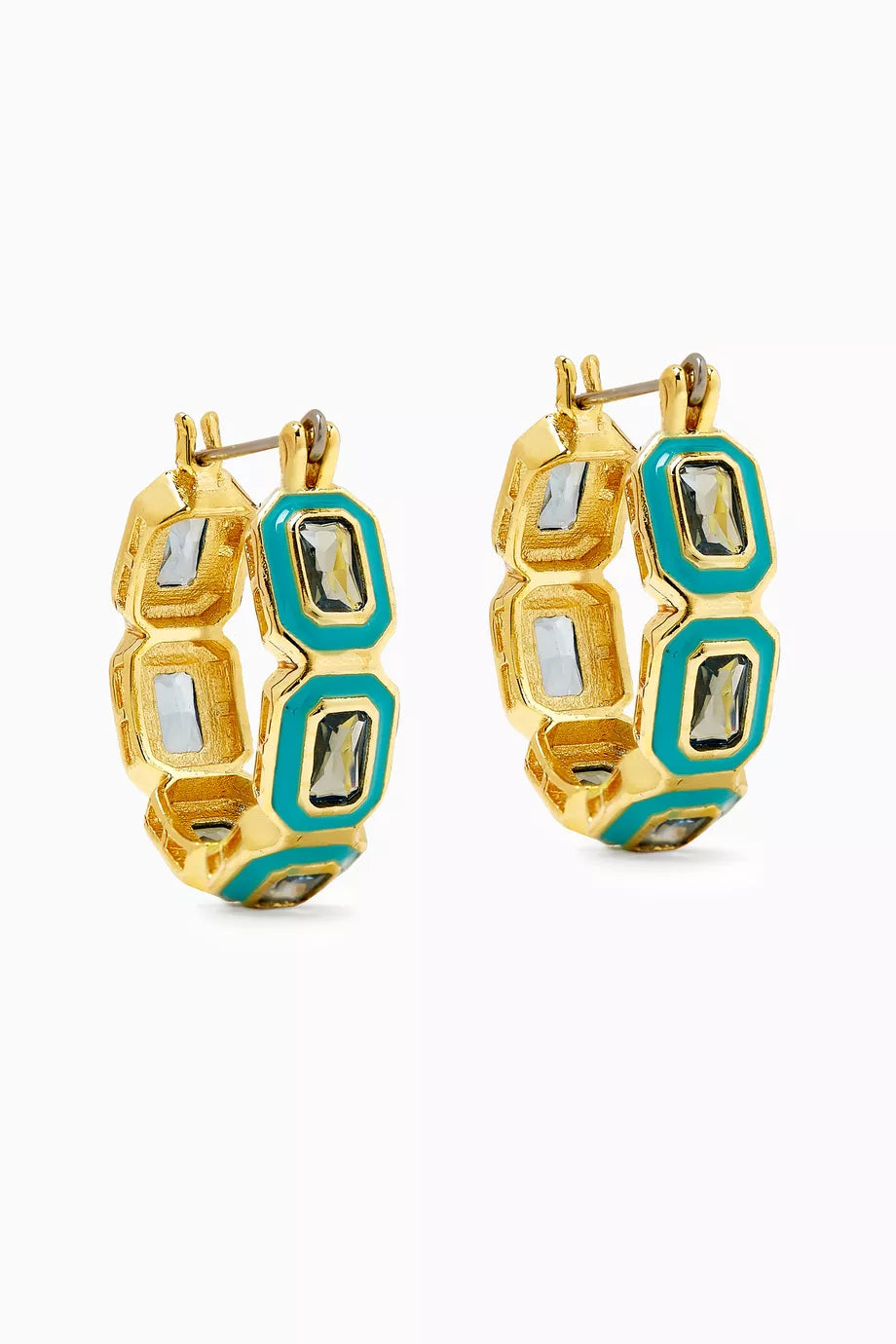 Bezel CZ Emerald Ballier Hoop Earrings in Gold-plated Brass