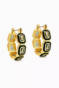 Bezel CZ Emerald Ballier Hoop Earrings in Gold-plated Brass