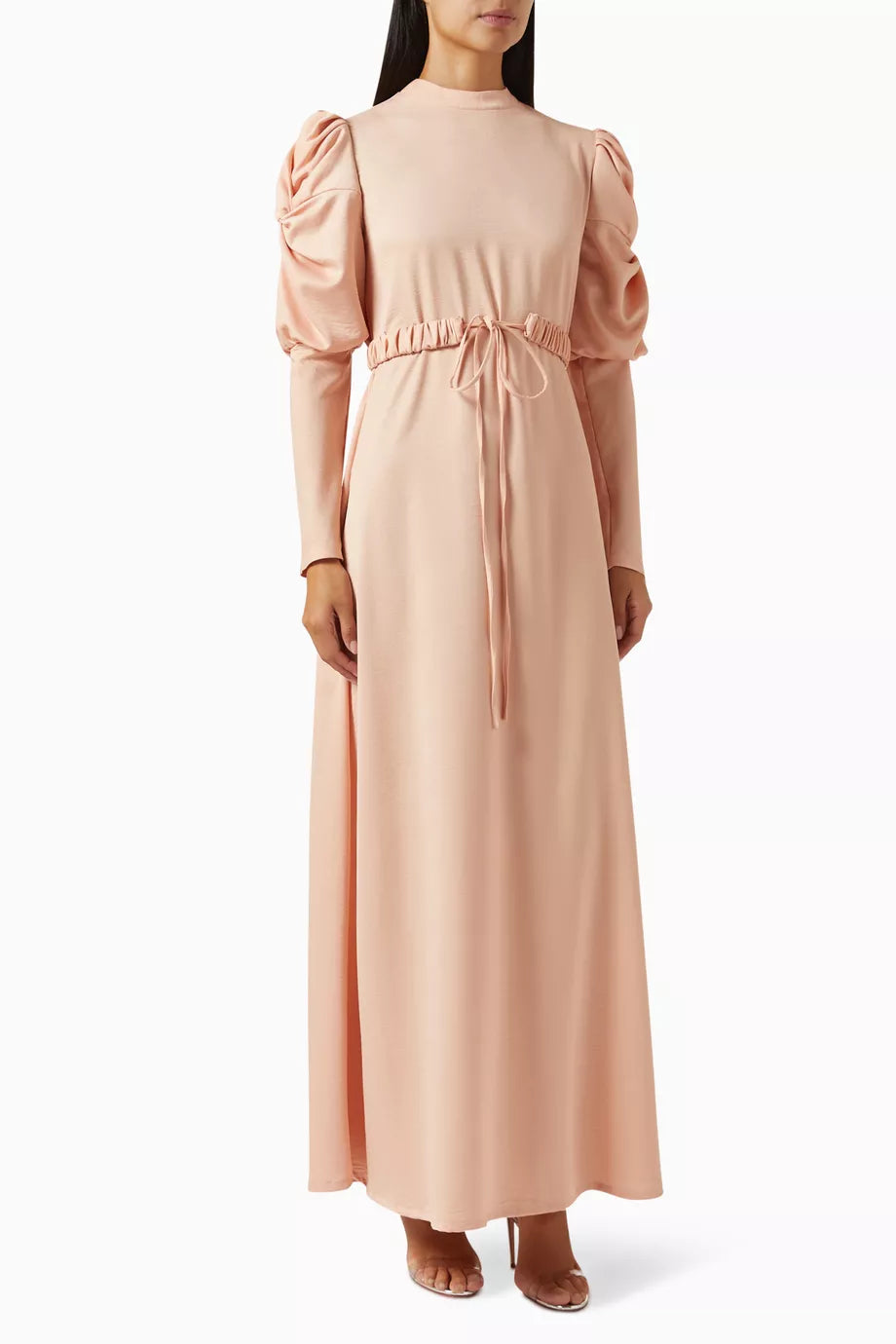Demure Band Collar Maxi Dress