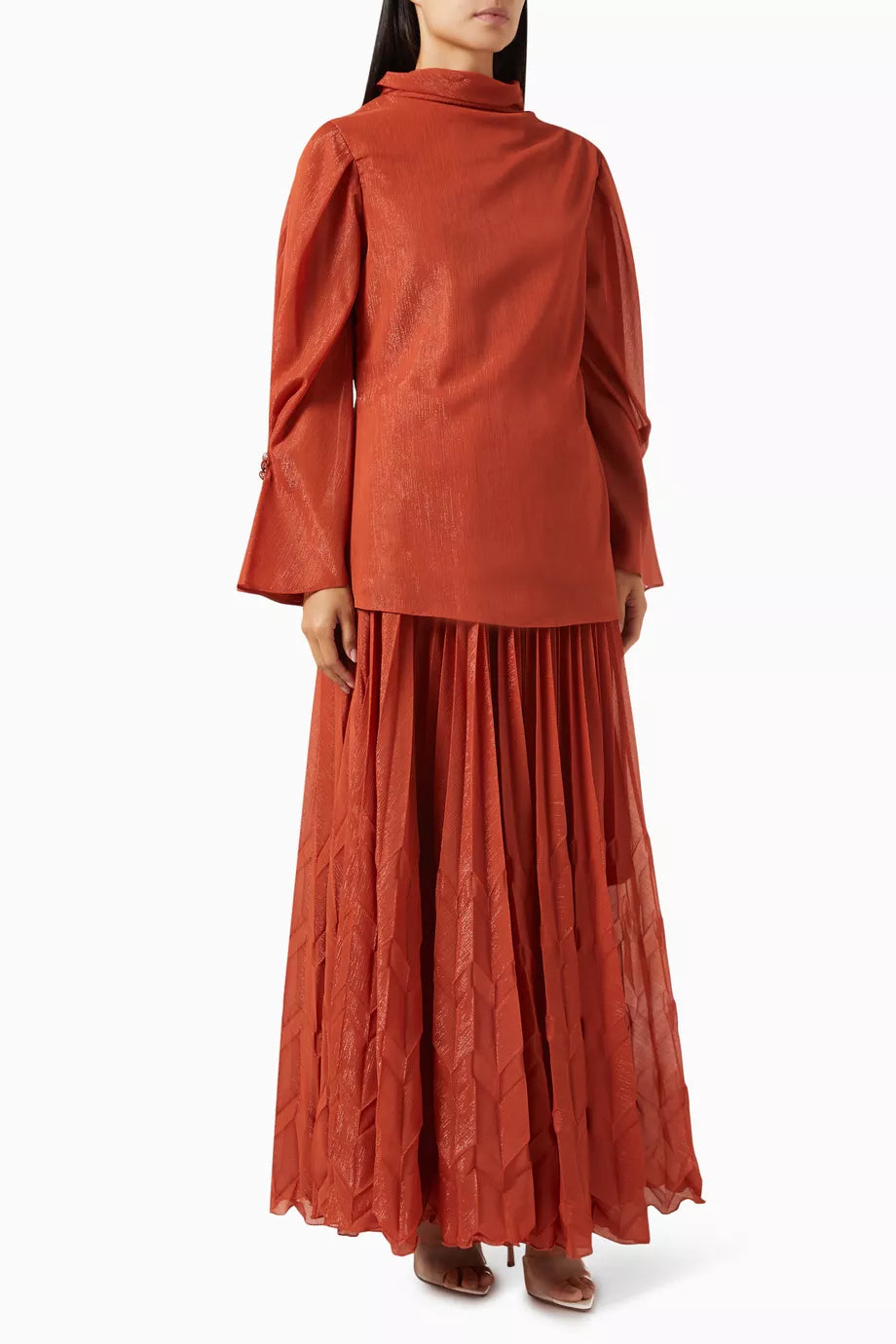 High Neck Top and Pleated Skirt Set