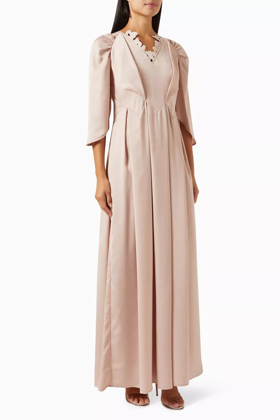 Embroidered Neckline Maxi Dress