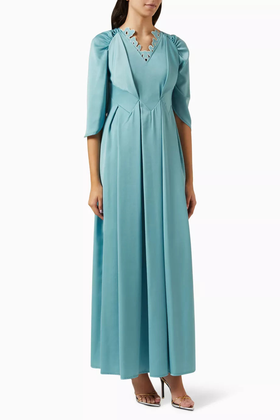 Embroidered Neckline Maxi Dress