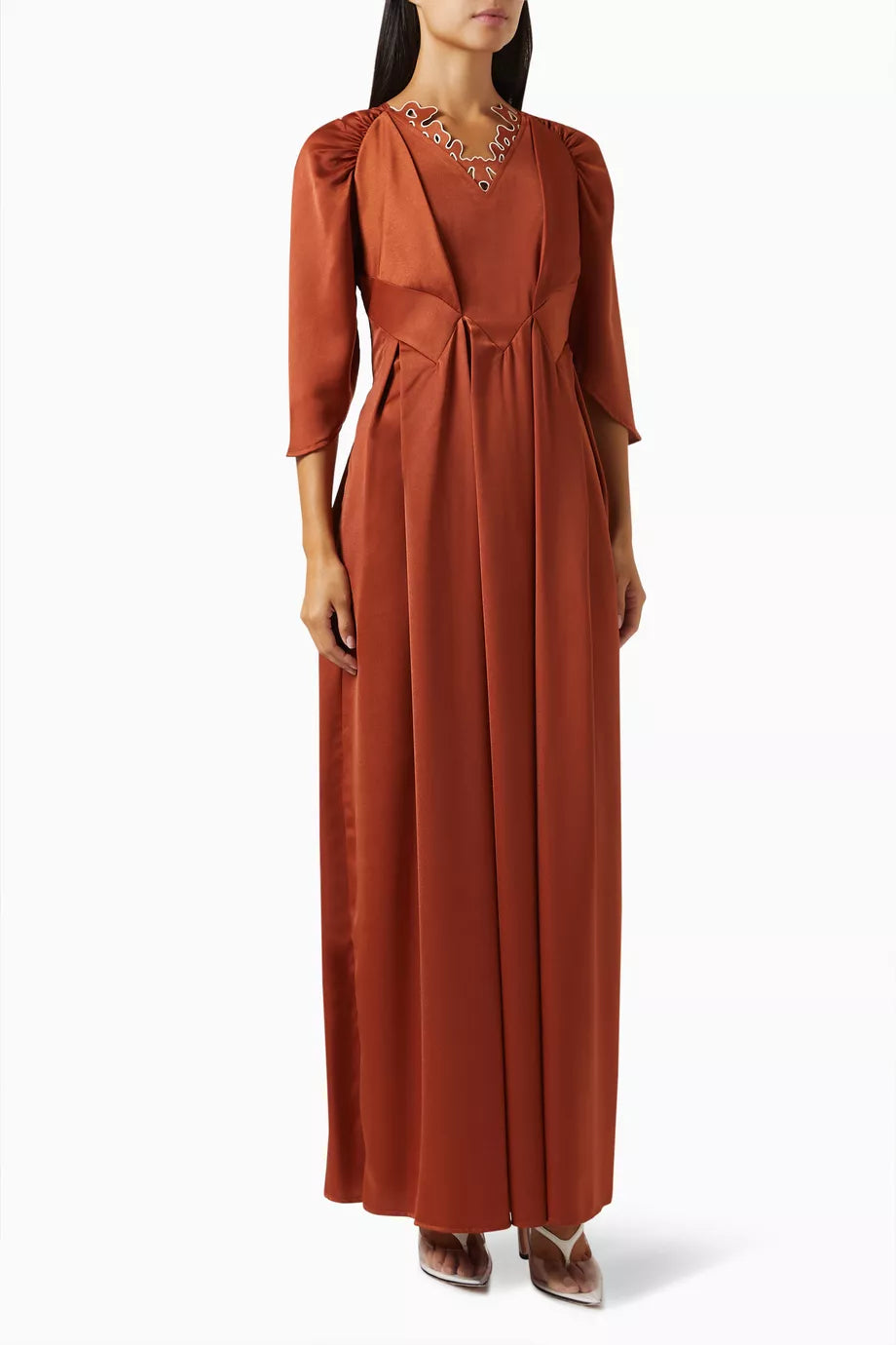 Embroidered Neckline Maxi Dress