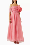 Draped Off-shoulder Maxi Dress in Tulle