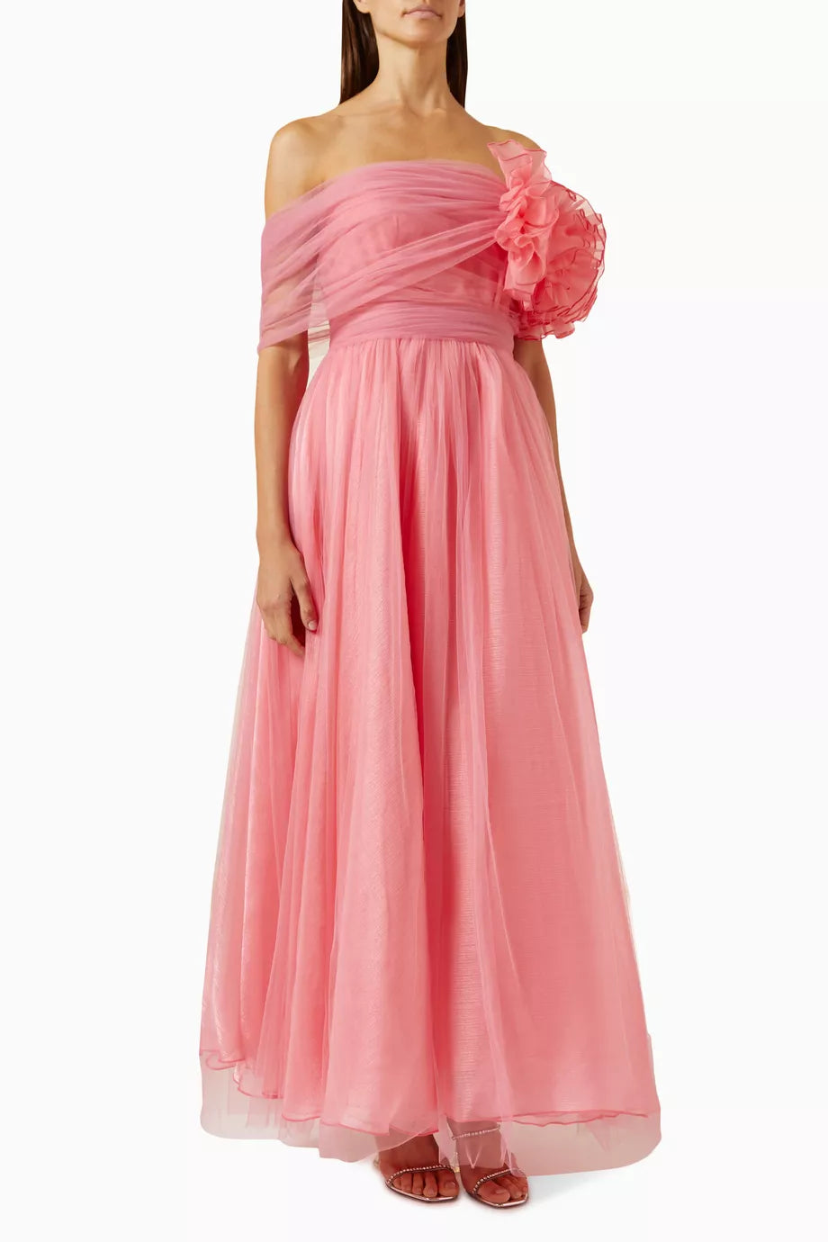 Draped Off-shoulder Maxi Dress in Tulle