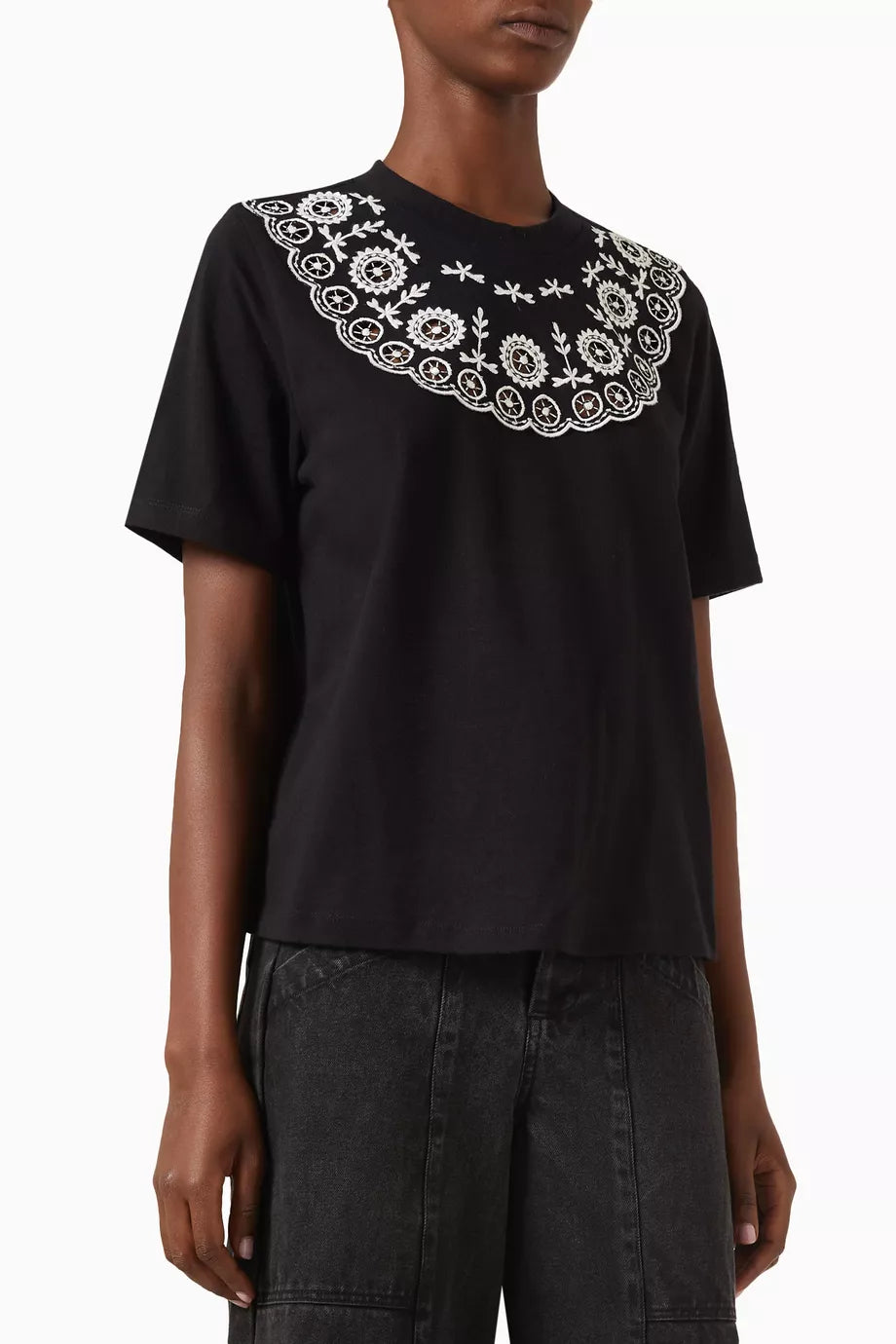 Arabella Embroidered Combo T-Shirt in Cotton