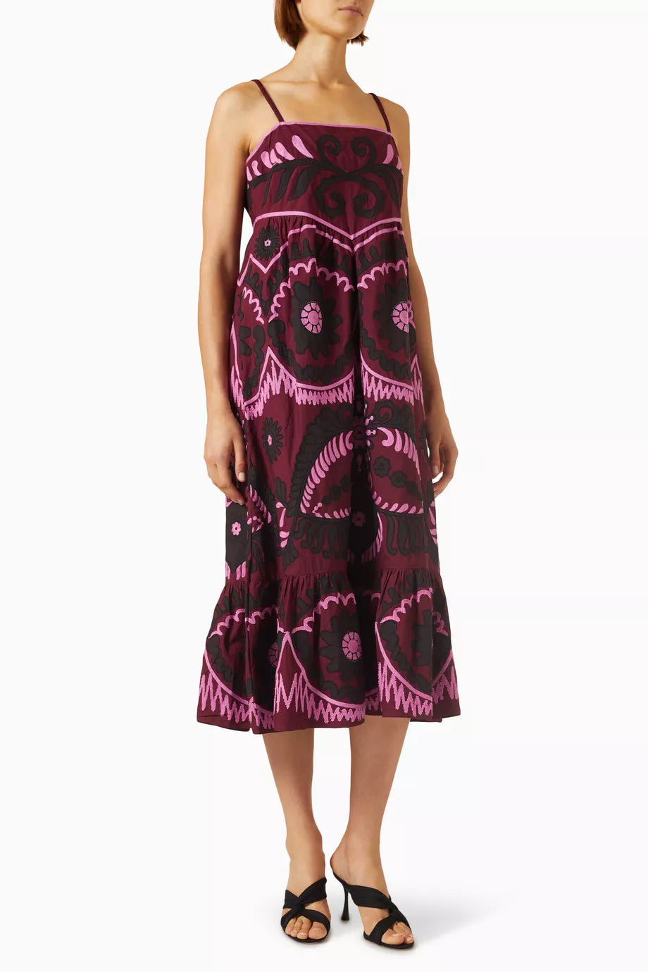 Charlough Print Embroidered Dress in Cotton