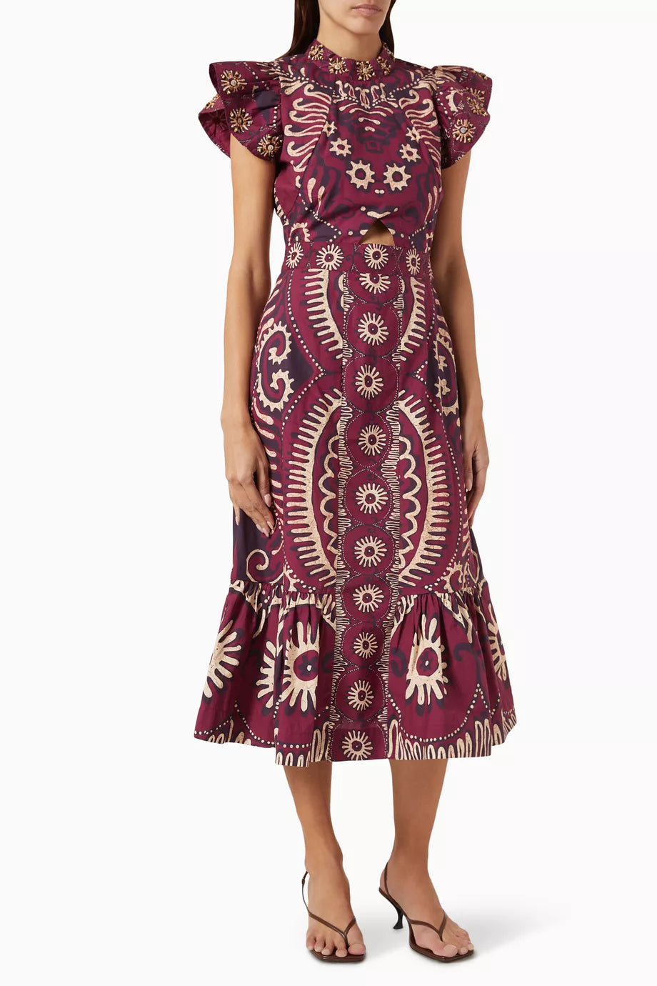 Charlough Print Cut-out Midi Dress in Cotton