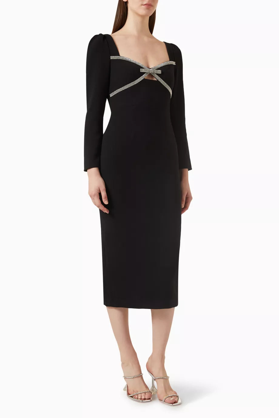 Diamante Bow Midi Dress in Crepe