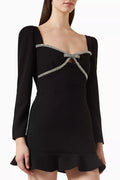 Diamante Bow Mini Dress in Crepe
