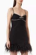 Crystal-trimmed Feather Mini Dress in Crepe