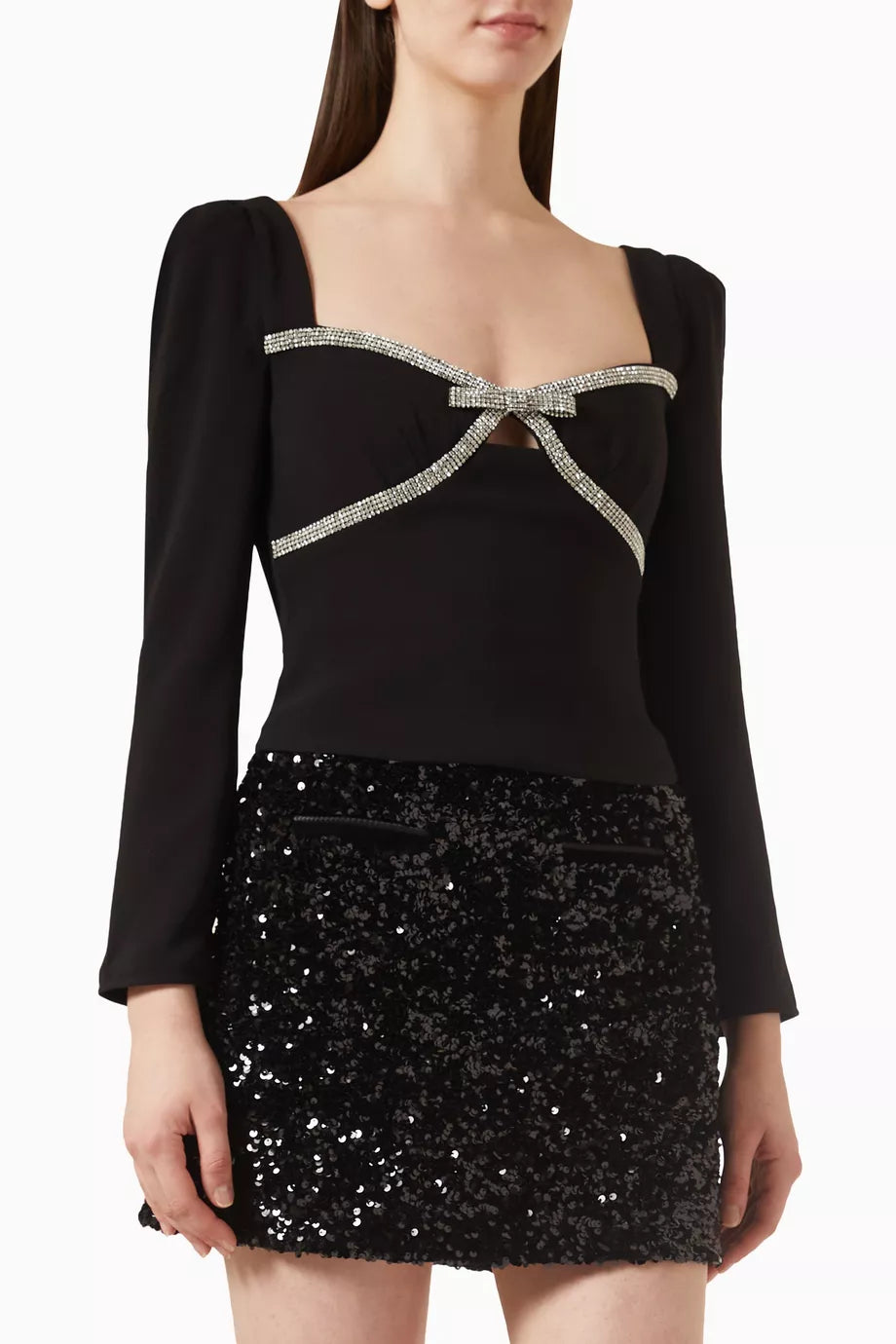 Diamante Bow Top in Crepe