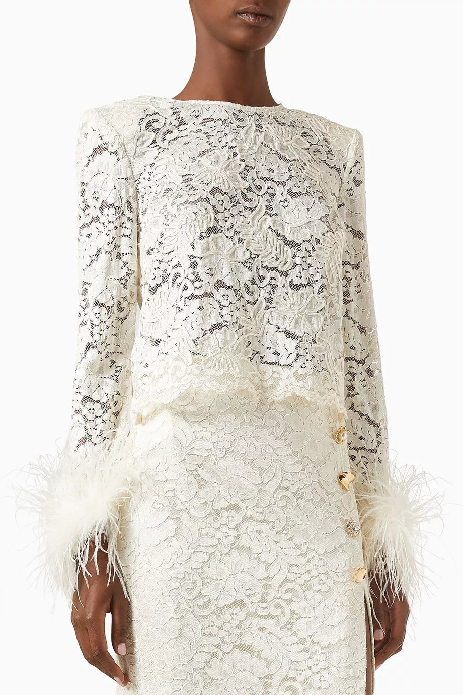 Feather-trimmed Top in Lace