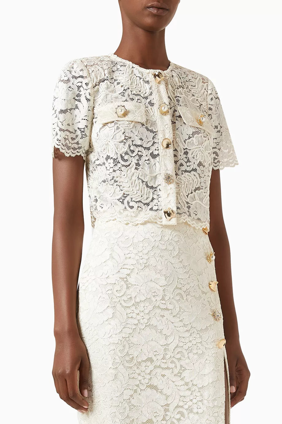 Buttoned Crop Blouse in Lace