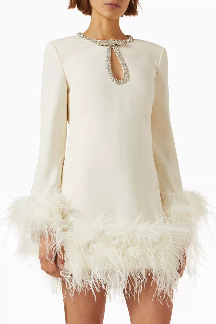 Feather Mini Dress in Crepe