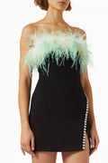 Feather-trimmed Mini Dress in Crepe