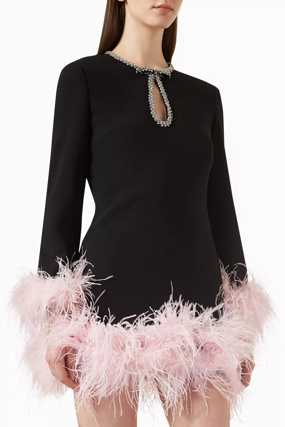 Feather-trimmed Mini Dress in Crepe