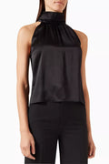 Foldover Mock Neck Top in Satin