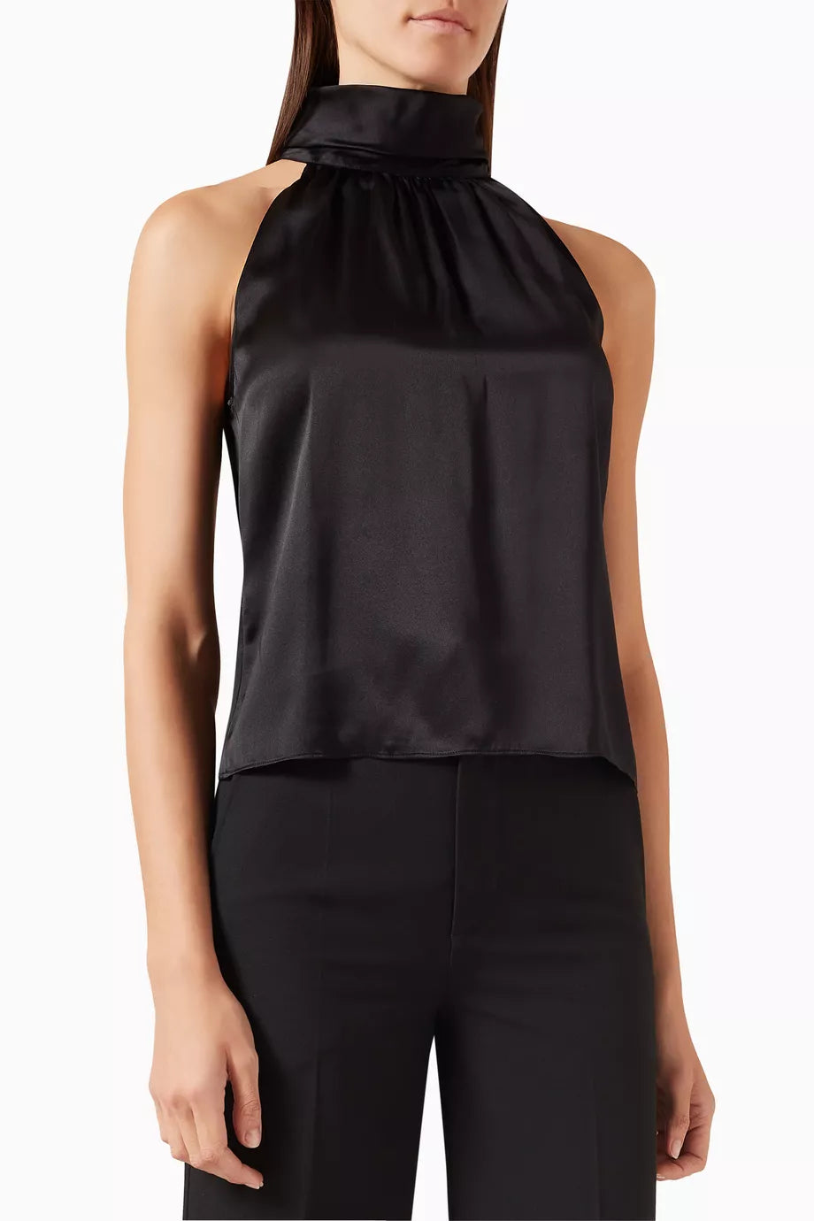 Foldover Mock Neck Top in Satin