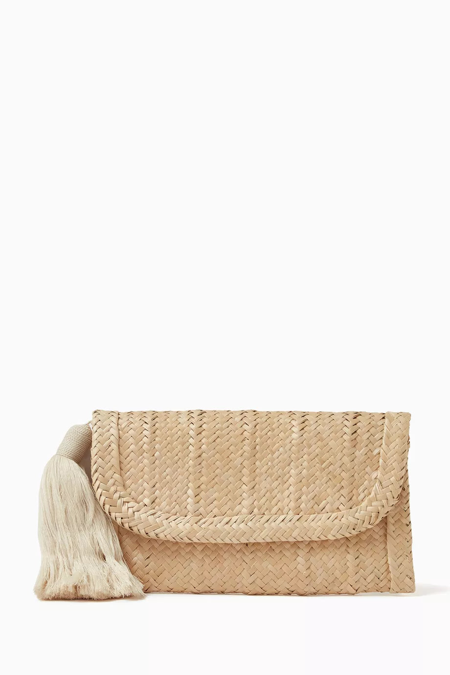 Belica Tassel Clutch in Woven Carnauba Palm