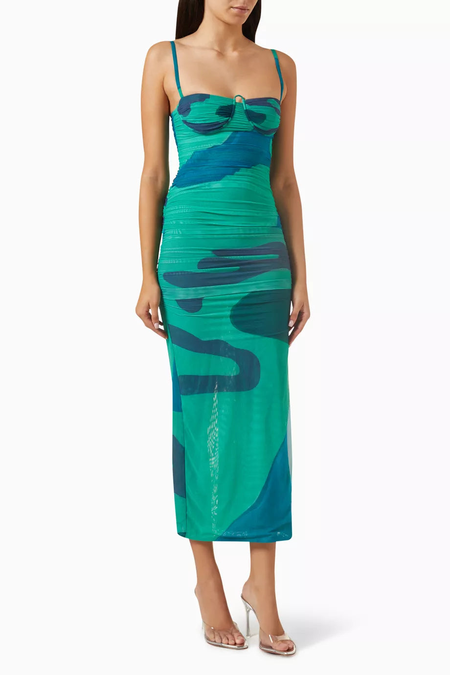 Frankie Gathered Midi Dress in Silk Blend