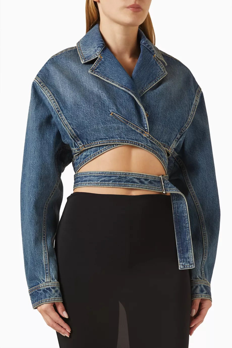 Crossover Crop Jacket in Denim