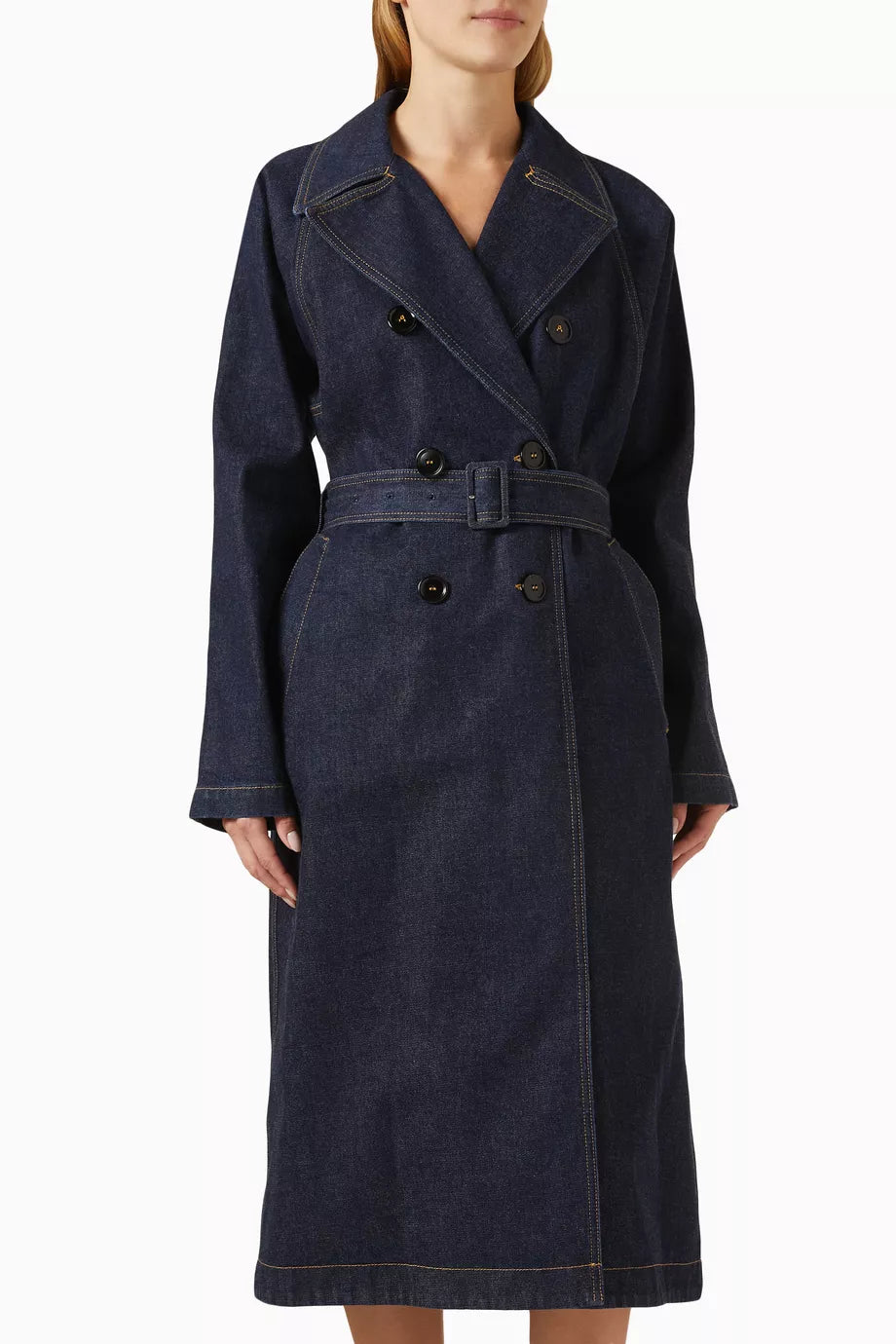 Belted Trench Coat in Denim