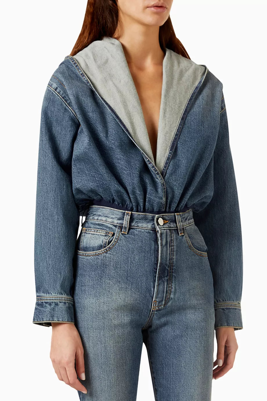 Hooded Bodysuit in Denim