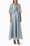 Cape-sleeve Maxi Dress in Organza