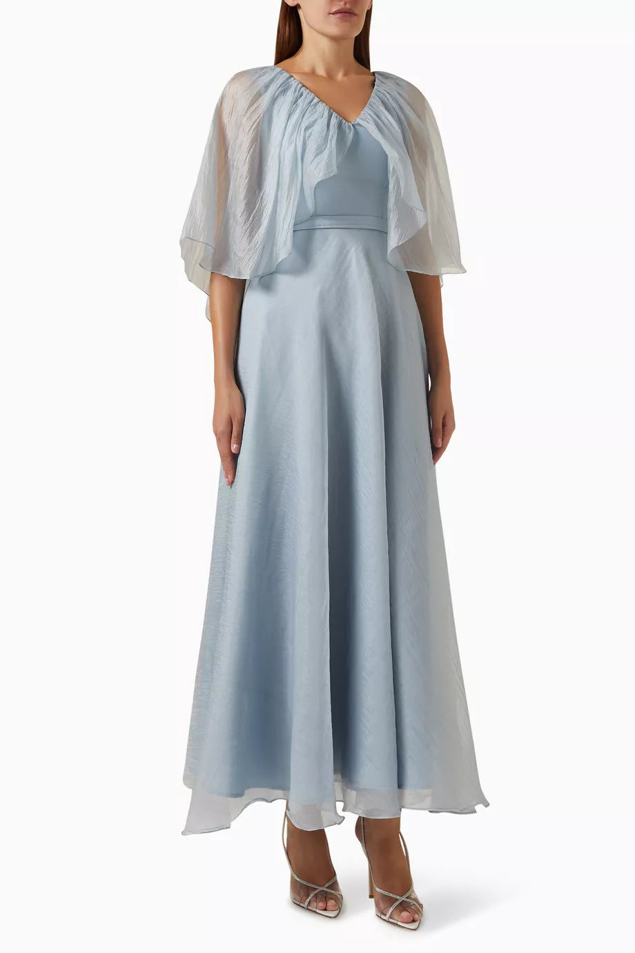 Cape-sleeve Maxi Dress in Organza