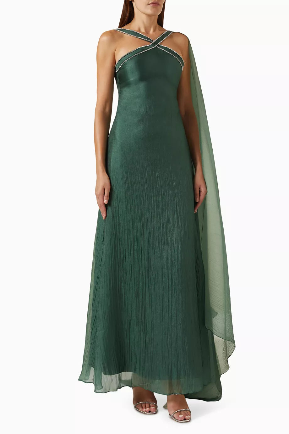 Halter-neck Embellished Maxi Dress in Organza
