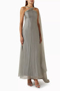 Halter-neck Embellished Maxi Dress in Organza
