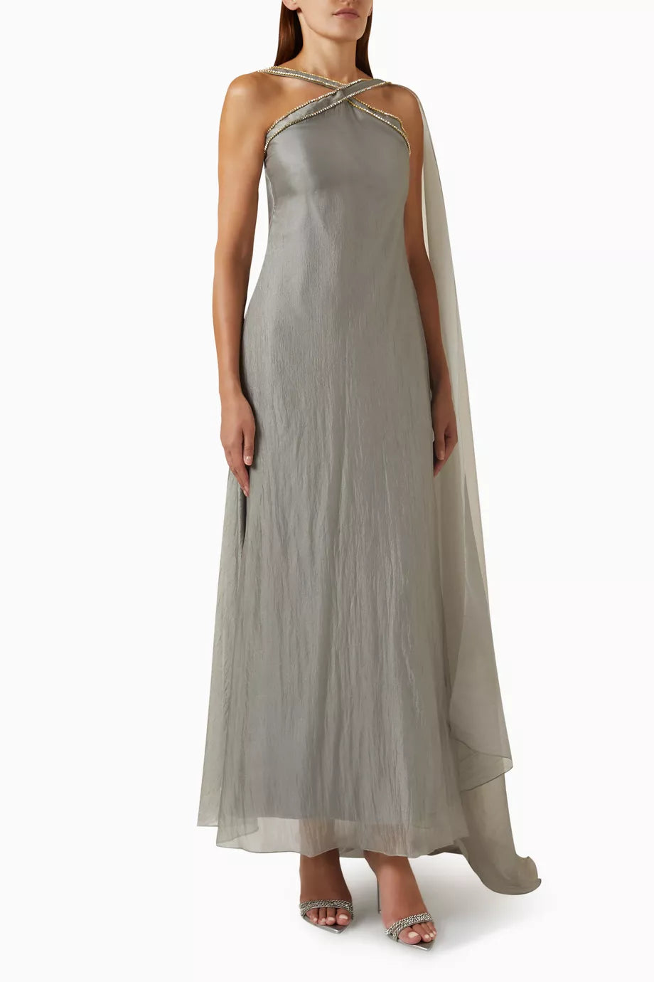 Halter-neck Embellished Maxi Dress in Organza