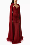 Darling Maxi Cape Dress in Claret Chiffon