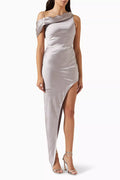 Chelsea Asymmetric Dress in Satin